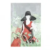 Lady Sitting in a Garden by Stephen White, Woodblock print in colors on metallic ground, sold May 2021