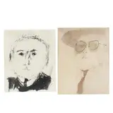 Two Portraits by Gerald Andrea, Watercolor on paper, sold May 2021