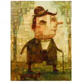 Untitled (Man Walking Dog) by John Whipple, Oil and collage on panel, sold May 2021