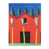 Red Barn with Yellow Palms by Ian Tremewen, Watercolor on hand-made paper with deckle edge, sold May 2021