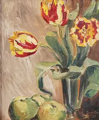 Tulips by Inga Evander, 1937, Oil painting, sold Oct 2026