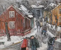 Street scene by Åke Wickström, Oil painting, sold Oct 2026