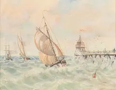 Boats by a pier by Okänd Konstnär, 1899, Oil painting, sold Oct 2026