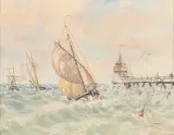 Boats by a pier by Okänd Konstnär, 1899, Oil painting, sold Oct 2026