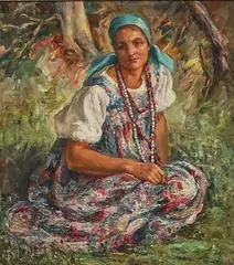 Woman in the grass by Alexander Tolstoy, Oil painting, sold Oct 2026