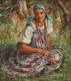 Woman in the grass by Alexander Tolstoy, Oil painting, sold Oct 2026