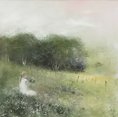 Girl in meadow by Inge Pettersson, Oil painting, sold Oct 2026