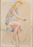 Woman on bicycle by Oidentifierad Konstnär, Mixed media, sold Oct 2026