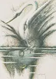 Swan by Francis De Lassos Saint Genies, Colour lithograph, sold Sep 2026