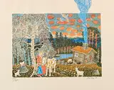 Goat herding by Mårten Andersson, Colour lithograph, sold Sep 2026