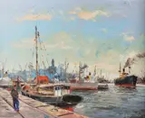 Harbour scene by Kurt Heinonen, Oil painting, sold Sep 2026