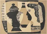Composition with face by Esaias Thorén, 1952, Colour lithograph, sold Sep 2026