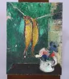 Nature morte au vase et aux poissons séchés by Yvonne Mottet, Huile sur panneau, sold Mar 2026