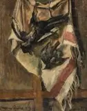 Nature morte au châle et oiseaux by Jacques Chapiro, 1929, Huile sur toile, sold Nov 2025