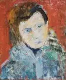 Femme au corsage bleu by Yvonne Mottet, Huile sur panneau, sold Nov 2025