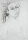 Portrait de jeune fille by Yvonne Mottet, Fusain sur toile, sold Nov 2025
