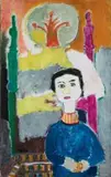 Jeune fille sur une grande chaise by Yvonne Mottet, Huile sur toile, sold Nov 2025