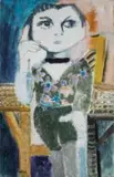 Personnage pensif au collier by Yvonne Mottet, Huile sur toile, sold Nov 2025