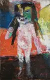 Petite fille portant masque d’Indienne by Yvonne Mottet, Huile sur toile, sold Nov 2025