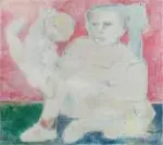 Fillette jouant avec sa poupée by Yvonne Mottet, Huile sur toile, sold Nov 2025