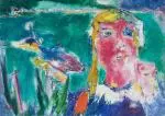 La blonde teint rose à l'oiseau by Yvonne Mottet, Huile sur toile, sold Nov 2025
