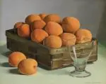 "Corbeille marron aux abricots" by Jacques Blanchard, Huile sur panneau, sold Oct 2025