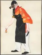 Projet de costume l'Homme masqué à la clochette by Nathalie Gontcharova, Gouache sur papier, sold Jun 2025