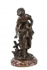 La belle fermière by Auguste Moreau, Bronze à patine brune, sold Jun 2025