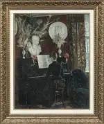 Au piano par temps de neige by Karl Jensen-Hjell, 1887, Huile sur toile, sold Jun 2025