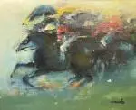 Chevaux en course by Jordi Bonàs, Huile sur toile, sold Apr 2025