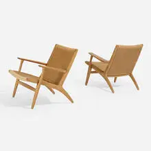 Lounge chairs model CH 25, pair by Hans J. Wegner, oak, jute, sold Apr 2022