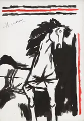 Untitled by M. F. Husain, Ink on paper, sold Feb 2025