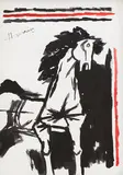 Untitled by M. F. Husain, Ink on paper, sold Feb 2025