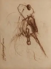 Untitled by Sunil Das, Conte on paper pasted on paper, sold Feb 2025
