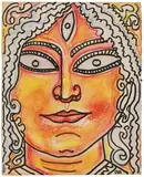 Untitled (Maa Durga) by Jogen Chowdhury, 2009, Pastel and felt tip pen on paper pasted on mount board, sold Jan 2025