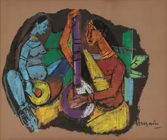 Untitled by M. F. Husain, Ink and pastel on paper, sold Jan 2025