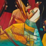 The Five Graces by Paresh Maity, Oil on canvas, sold Jan 2025