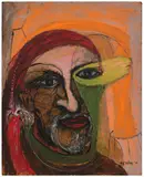 Head 2 by Manu Parekh, Acrylic on board, sold Jan 2025