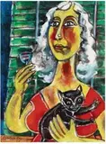 Woman with Kitten by Paritosh Sen, 2005, Acrylic on canvas, offered Jan 2025