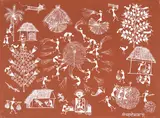 Untitled (Threshing) (Warli) by Jivya Soma Mashe, Acrylic on canvas, sold Jan 2025