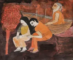 The Ferryman by Badri Narayan, 1997, Watercolour on paper, sold Jul 2025