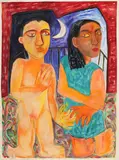The Balcony by Rekha Rodwittiya, 1990, Watercolour on paper, sold Jul 2025