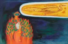 Peacock by Laxman Pai, 1972, Oil on canvas, offered Jul 2025