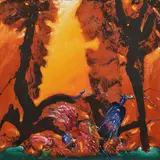 Sun Behind Trees by Manu Parekh, 2001, Acrylic on cloth pasted on board, sold Jul 2025