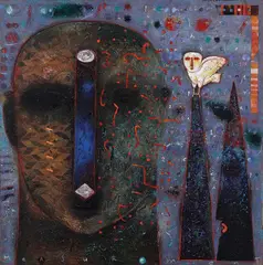 Measurement by Baiju Parthan, 1995, Acrylic, collage and threads on canvas pasted on hardboard, offered Jul 2025