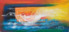 Flying Bird Forms by Laxman Pai, 2009, Acrylic on canvas, sold Dec 2025