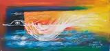 Flying Bird Forms by Laxman Pai, 2009, Acrylic on canvas, sold Dec 2025