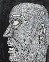 Angry Man by Jogen Chowdhury, 2014, Pen and ink with mixed media on paper, sold Dec 2025