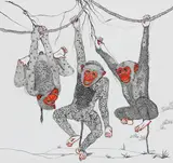 Three Monkeys on a Vine by Shishir Bhatt, Acrylic on canvas, sold Dec 2025