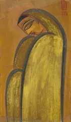 Untitled by Jamini Roy, Tempera on card, sold Dec 2024